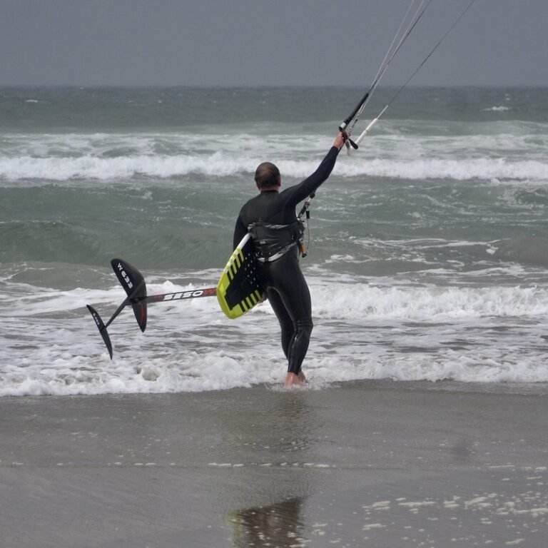 Learn Kitesurfing Foil lessons in Portugal with KiteVoodoo kitesurfing school in Viana do Castelo near Porto with cross onshore winds blowing all year round