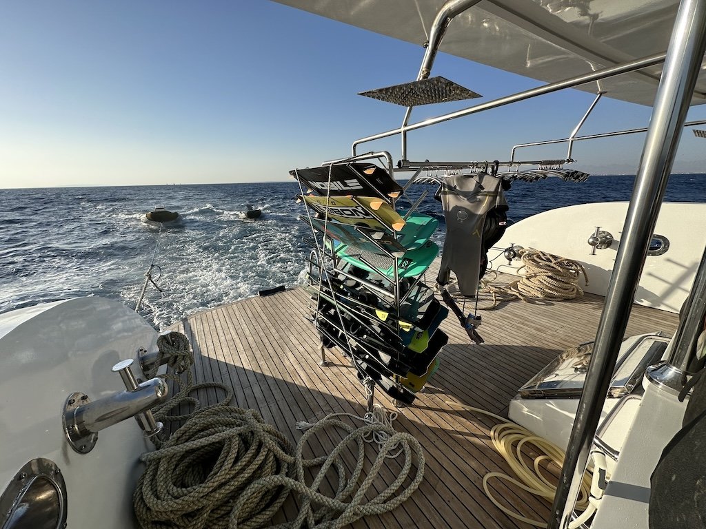 Equipment on the yacht for kite safari in the Red Sea
